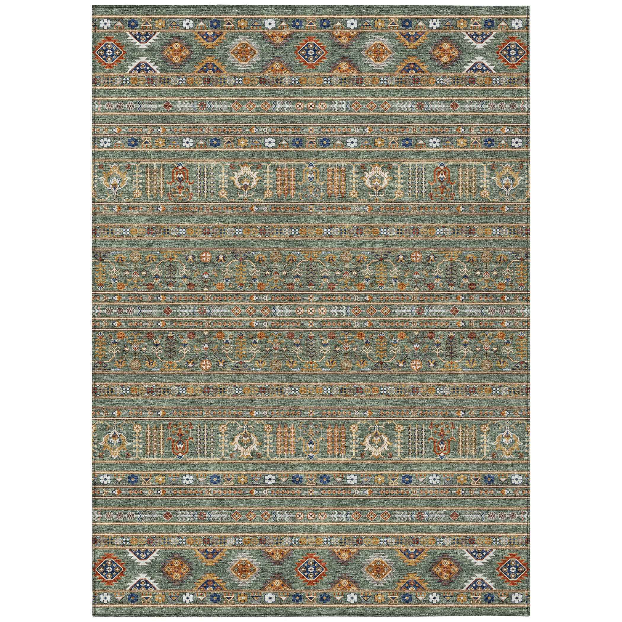 8' X 10' Sage Gold And Copper Tribal Washable Indoor Outdoor Area Rug