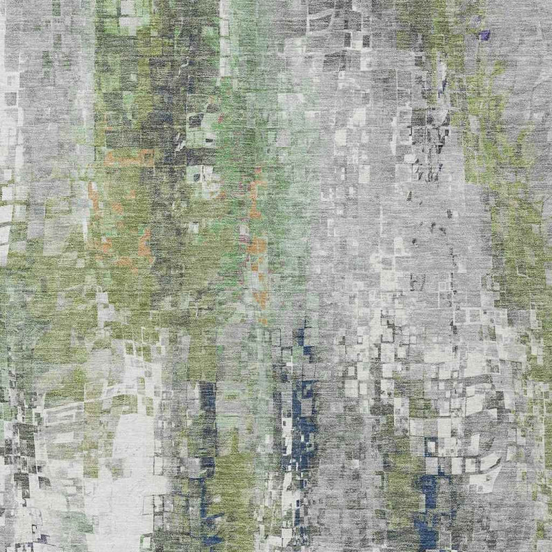 3' X 5' Artichoke Green Ivory And Purple Abstract Washable Indoor Outdoor Area Rug