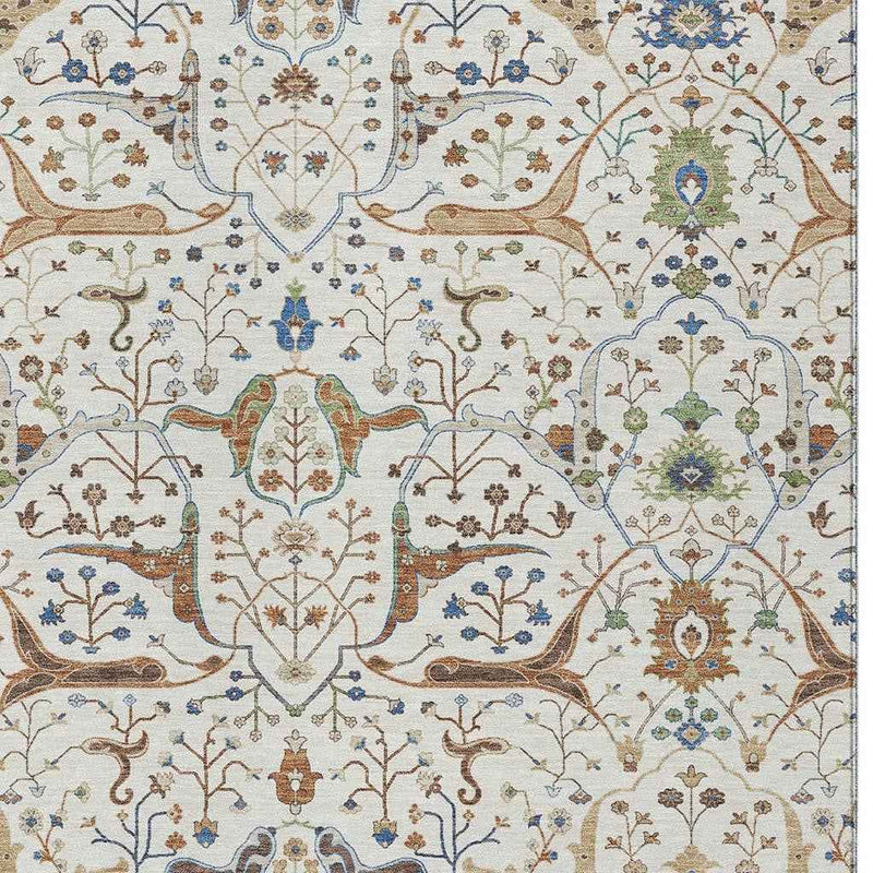 3' X 5' Ivory Copper And Blue Floral Washable Indoor Outdoor Area Rug