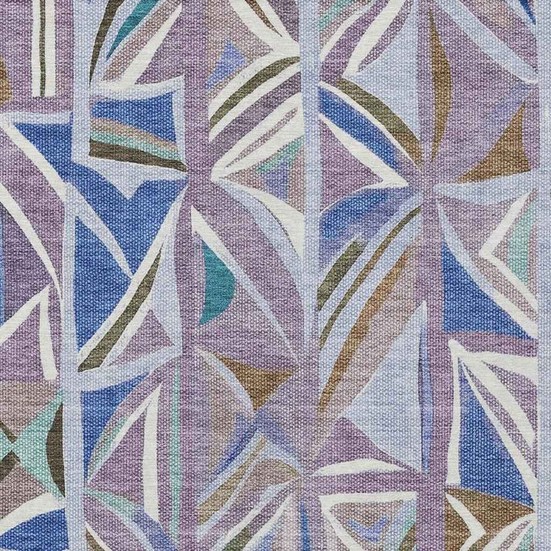 3' X 5' Lavender Ivory And Blue Geometric Washable Indoor Outdoor Area Rug