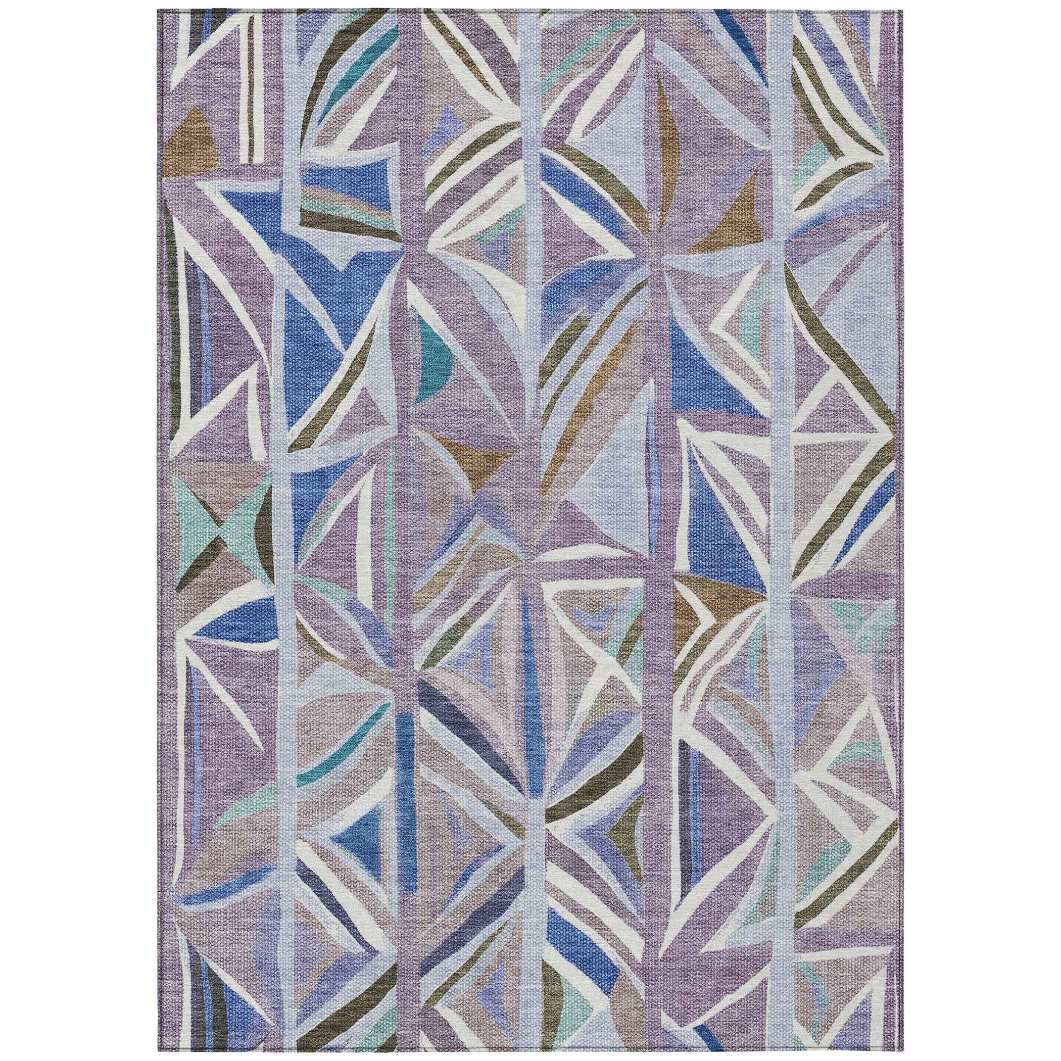 3' X 5' Lavender Ivory And Blue Geometric Washable Indoor Outdoor Area Rug