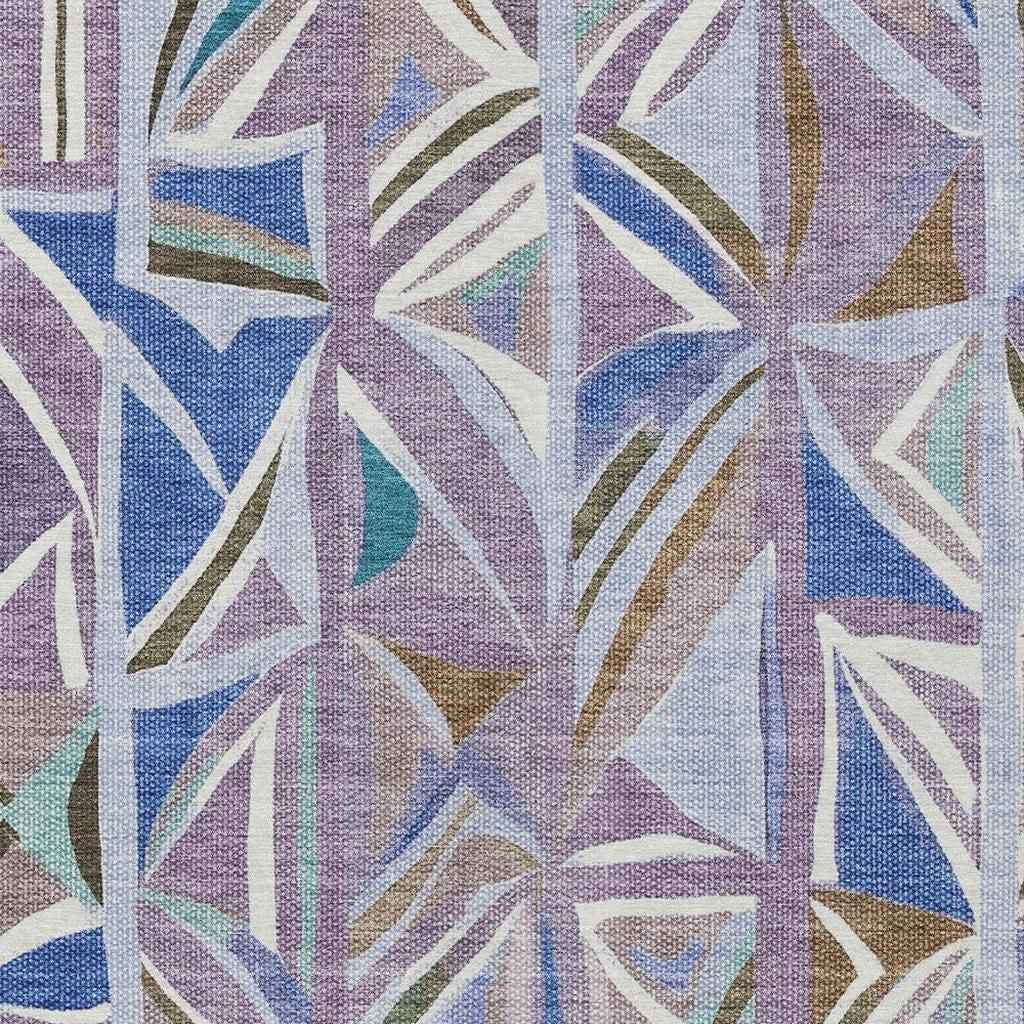 3' X 5' Lavender Ivory And Blue Geometric Washable Indoor Outdoor Area Rug