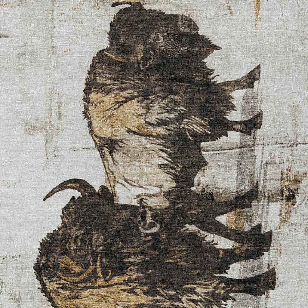 9' X 12' Beige Ivory And Charcoal Animal Print Washable Indoor Outdoor Area Rug