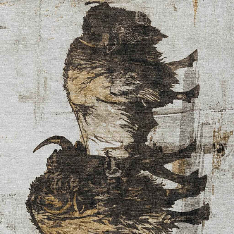 9' X 12' Beige Ivory And Charcoal Animal Print Washable Indoor Outdoor Area Rug