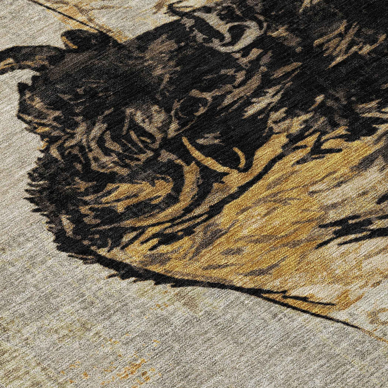 9' X 12' Khaki Black And Ivory Animal Print Washable Indoor Outdoor Area Rug