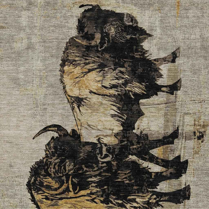 9' X 12' Khaki Black And Ivory Animal Print Washable Indoor Outdoor Area Rug