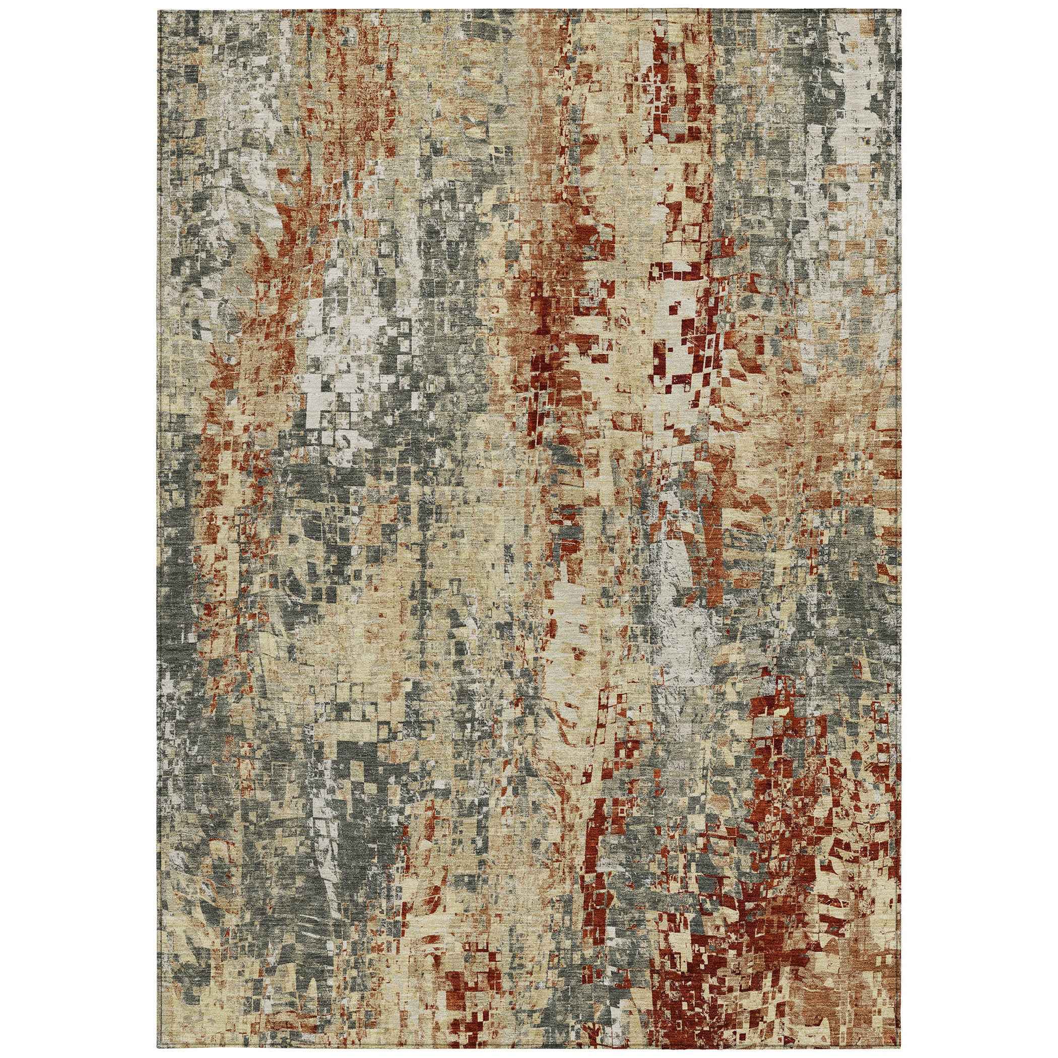 3' X 5' Pewter Rust And Gray Abstract Washable Indoor Outdoor Area Rug