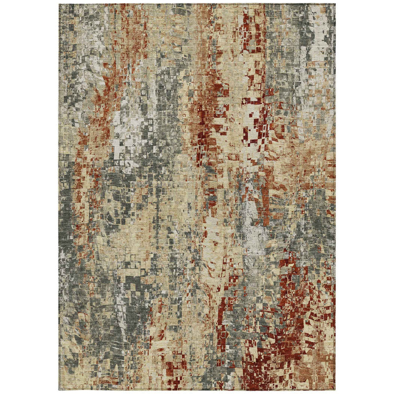 3' X 5' Pewter Rust And Gray Abstract Washable Indoor Outdoor Area Rug