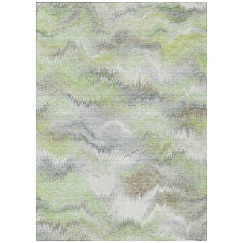 5' X 8' Artichoke Green And Ivory Abstract Washable Indoor Outdoor Area Rug