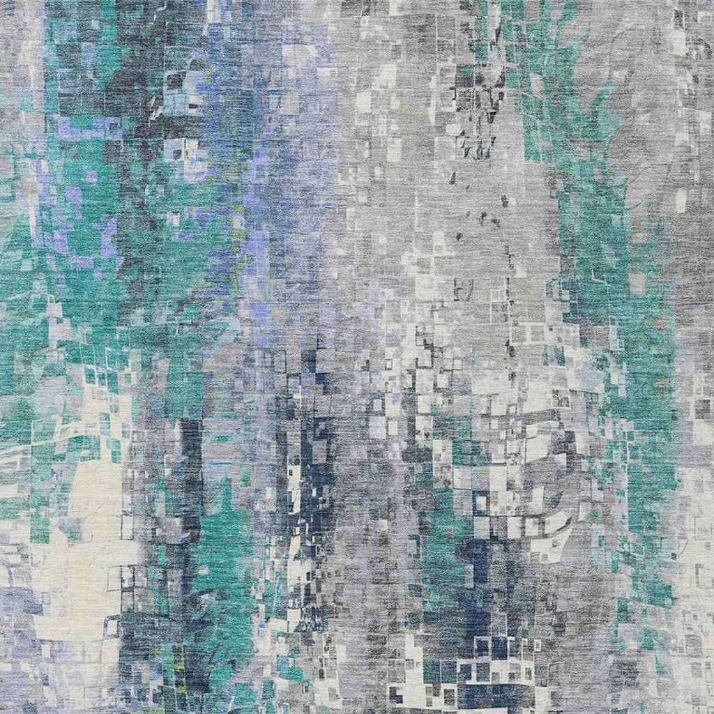 5' X 8' Teal Blue Ivory Gray And Copper Abstract Washable Indoor Outdoor Area Rug