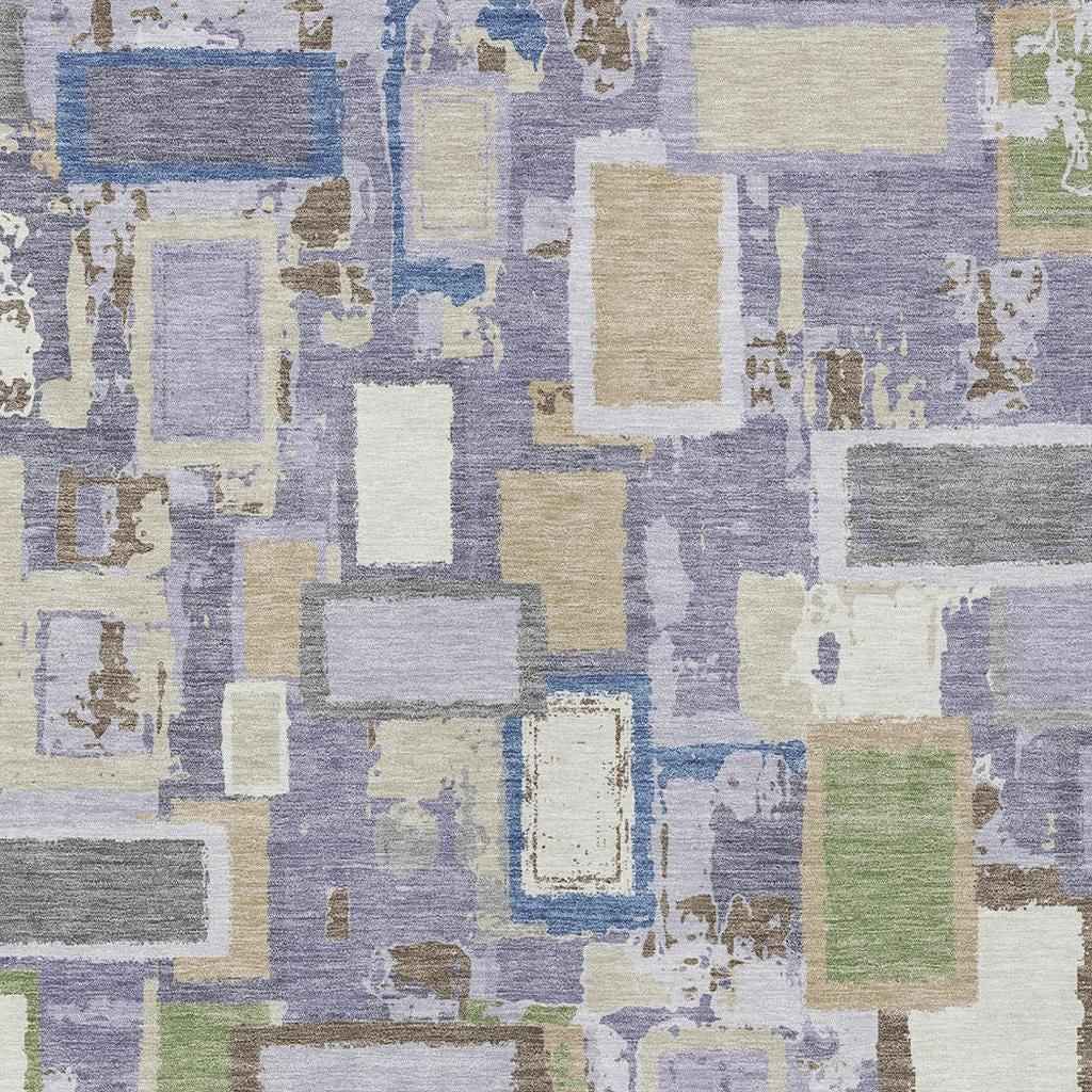 3' X 5' Purple Tan And Ivory Geometric Washable Indoor Outdoor Area Rug
