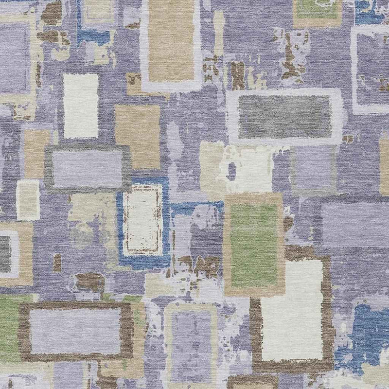 3' X 5' Purple Tan And Ivory Geometric Washable Indoor Outdoor Area Rug