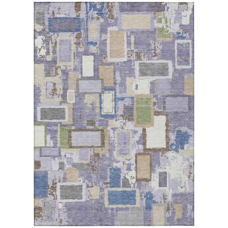 3' X 5' Purple Tan And Ivory Geometric Washable Indoor Outdoor Area Rug