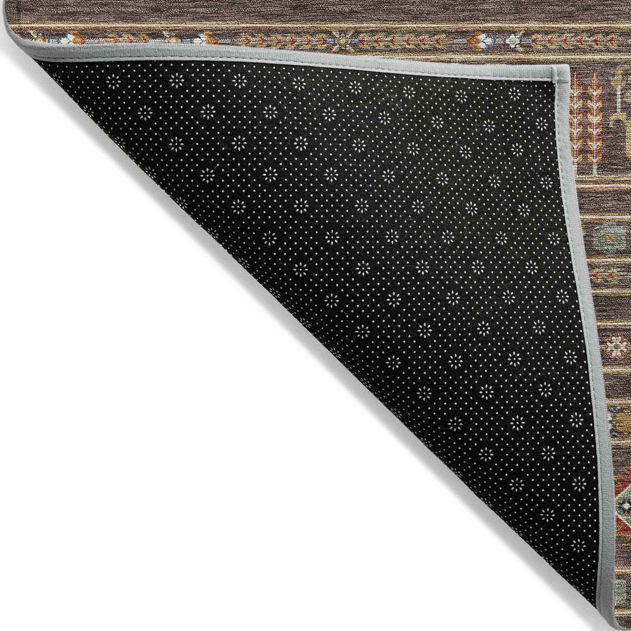 9' X 12' Chocolate Blue And Copper Tribal Washable Indoor Outdoor Area Rug