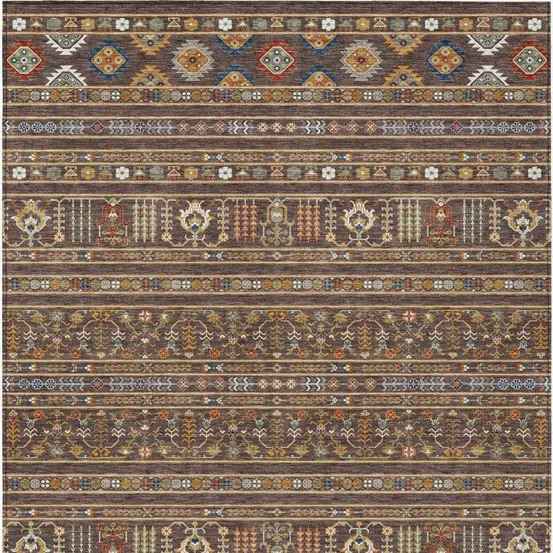 3' X 5' Chocolate Blue And Copper Tribal Washable Indoor Outdoor Area Rug