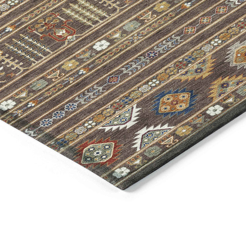 3' X 5' Chocolate Blue And Copper Tribal Washable Indoor Outdoor Area Rug