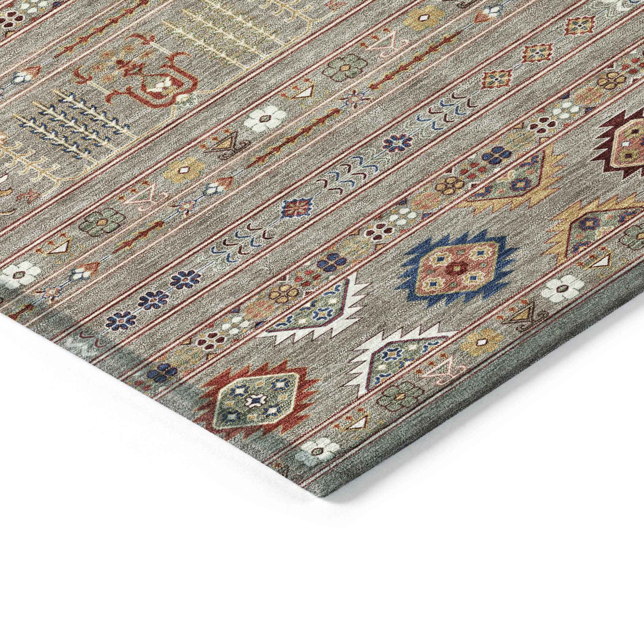 10' X 14' Taupe Blue And Copper Tribal Washable Indoor Outdoor Area Rug