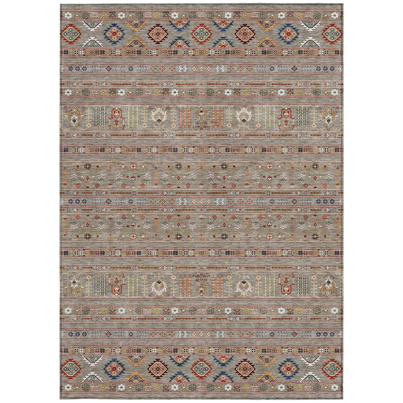 10' X 14' Taupe Blue And Copper Tribal Washable Indoor Outdoor Area Rug