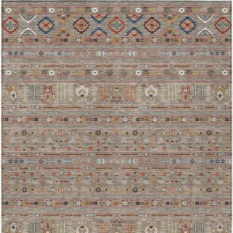 10' X 14' Taupe Blue And Copper Tribal Washable Indoor Outdoor Area Rug
