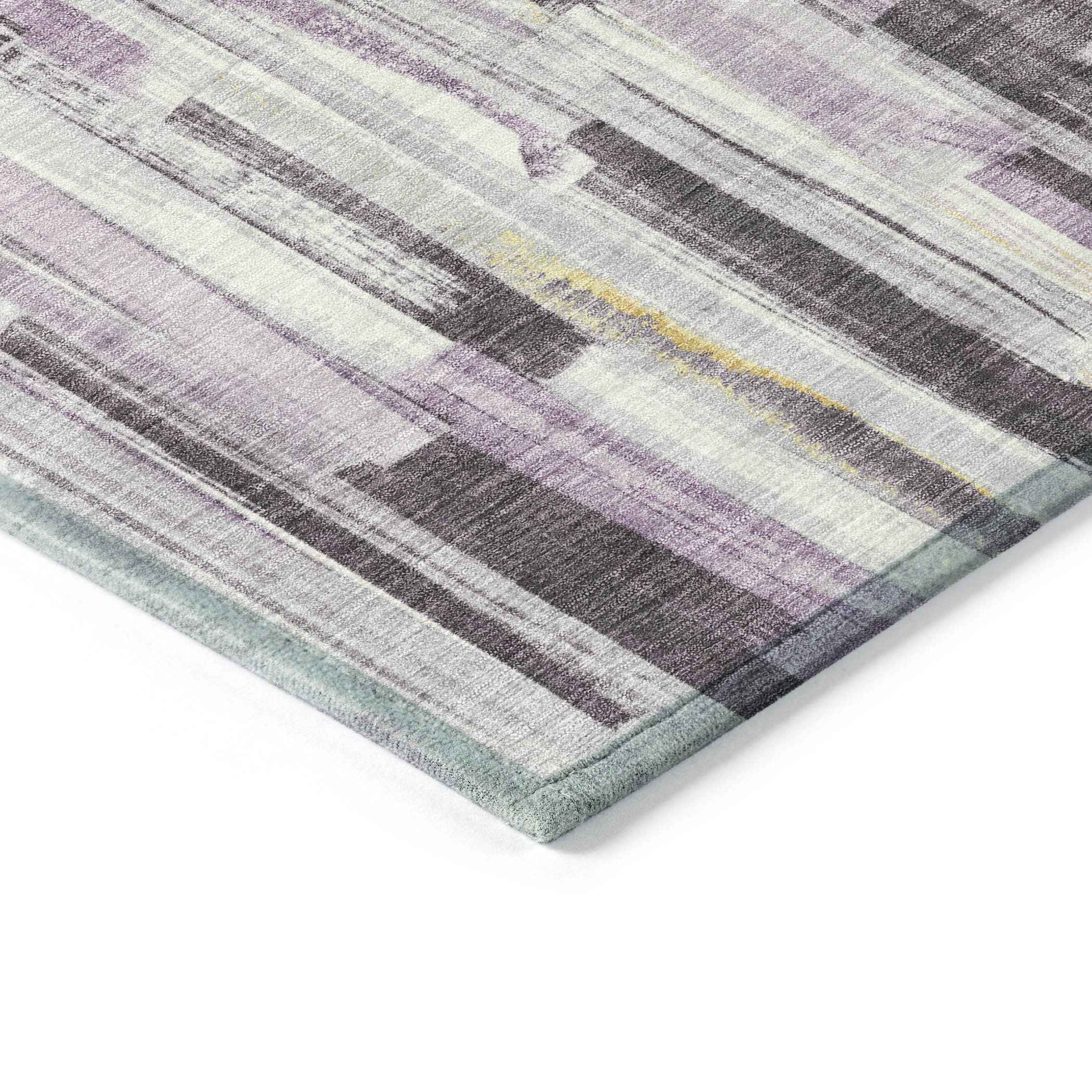 8' X 10' Lavender And Ivory Striped Washable Indoor Outdoor Area Rug
