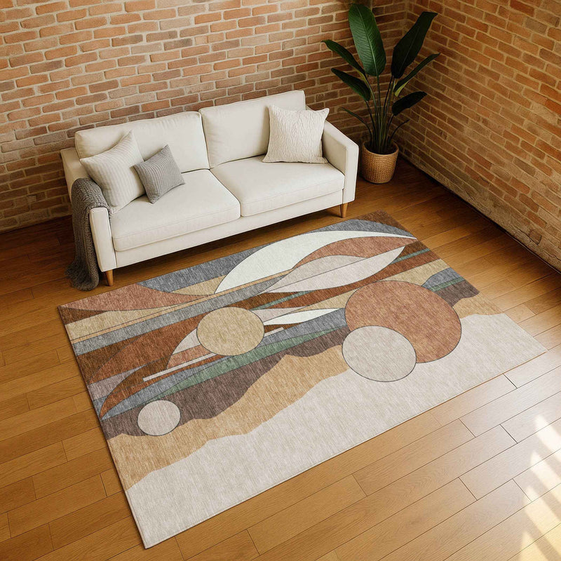 8' X 10' Copper And Ivory Geometric Washable Indoor Outdoor Area Rug