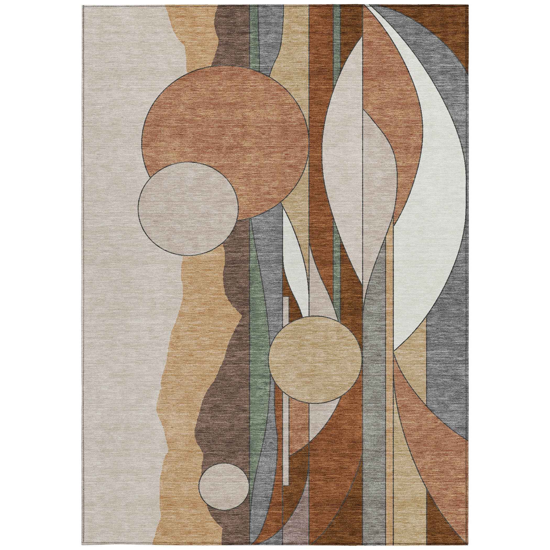 8' X 10' Copper And Ivory Geometric Washable Indoor Outdoor Area Rug
