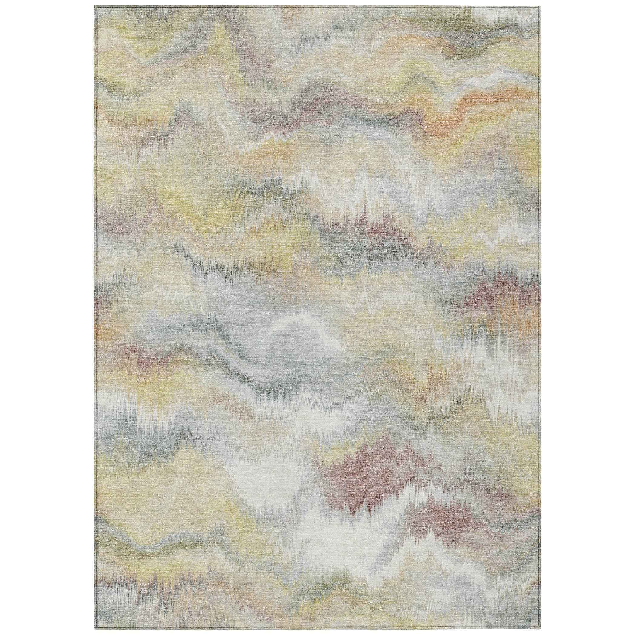 8' X 10' Beige And Ivory Abstract Washable Indoor Outdoor Area Rug
