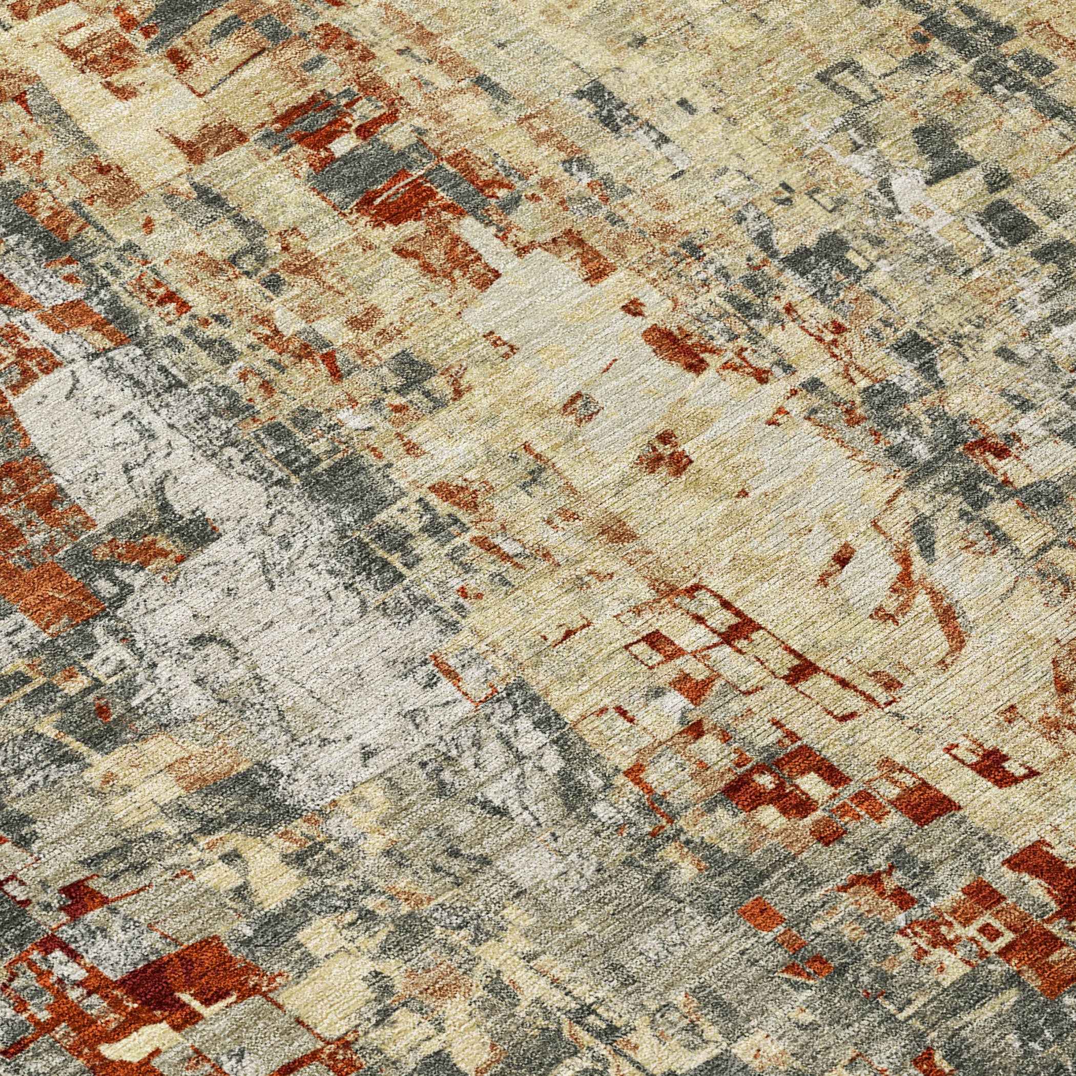 8' Pewter Rust And Gray Round Abstract Washable Indoor Outdoor Area Rug