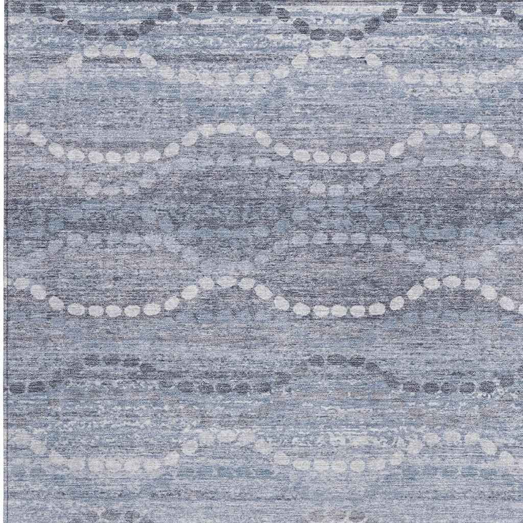 10' X 14' Blue And Ivory Ogee Washable Indoor Outdoor Area Rug