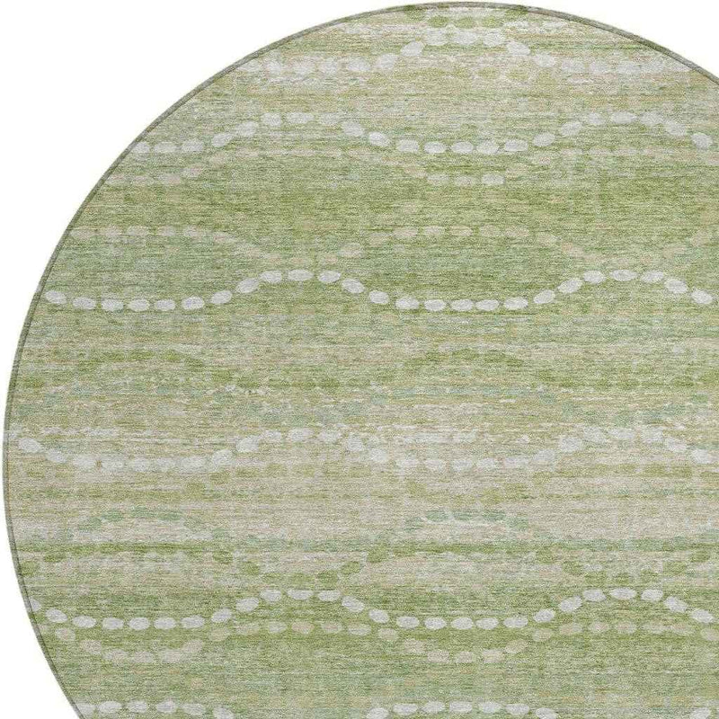 8' Sage And Ivory Round Ogee Washable Indoor Outdoor Area Rug