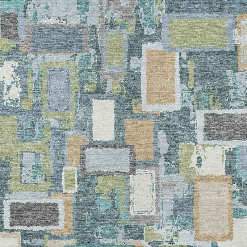 10' X 14' Teal Blue Green And Ivory Geometric Washable Indoor Outdoor Area Rug