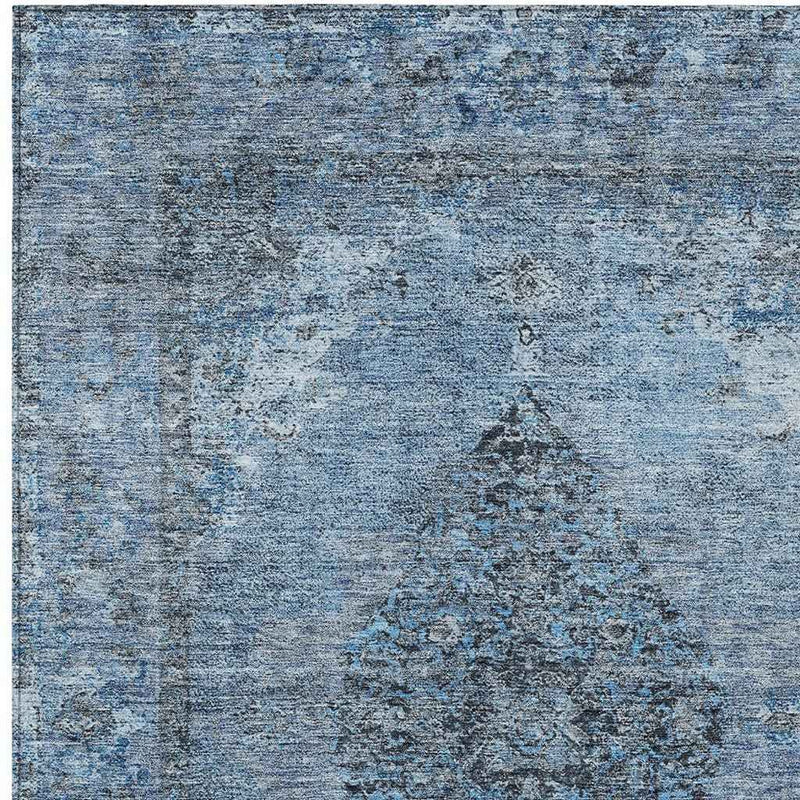 8' X 10' Denim Blue And Gray Medallion Washable Indoor Outdoor Area Rug