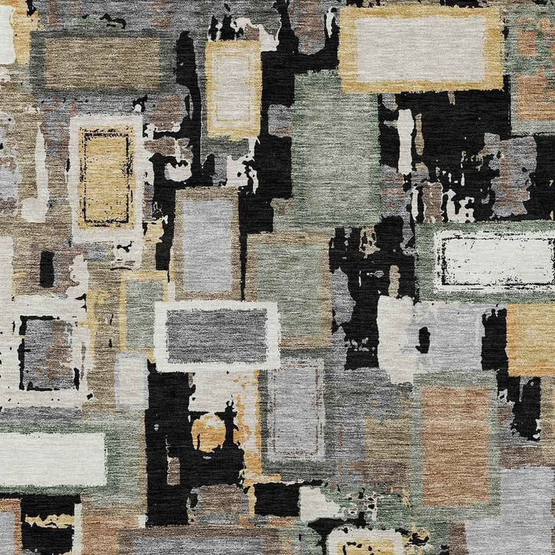 9' X 12' Black Gold And Ivory Geometric Washable Indoor Outdoor Area Rug