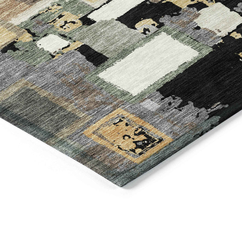 9' X 12' Black Gold And Ivory Geometric Washable Indoor Outdoor Area Rug