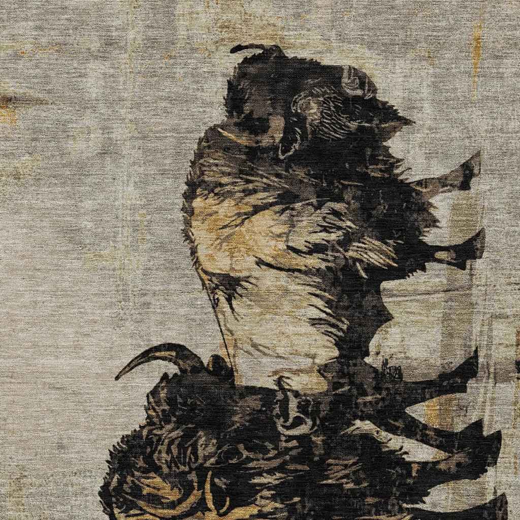 8' X 10' Khaki Black And Ivory Animal Print Washable Indoor Outdoor Area Rug