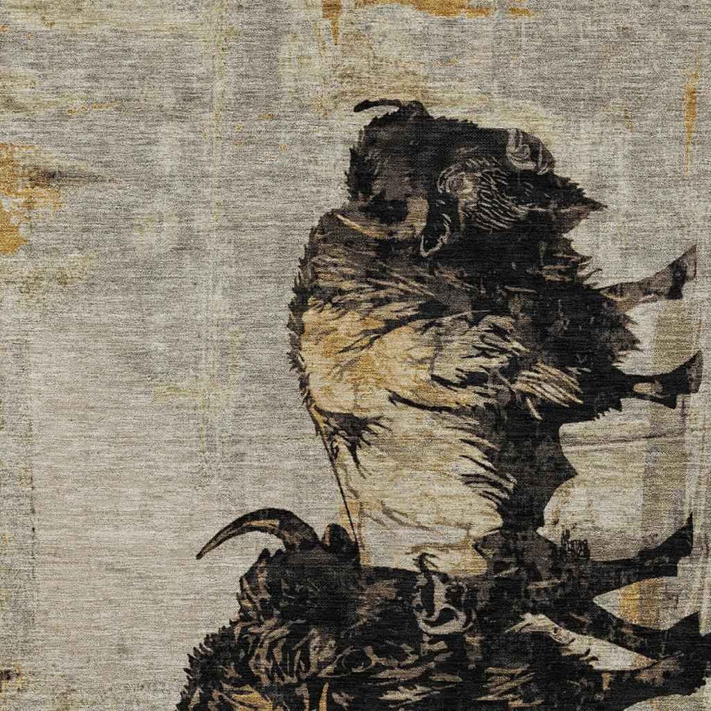 8' X 10' Khaki Black And Ivory Animal Print Washable Indoor Outdoor Area Rug