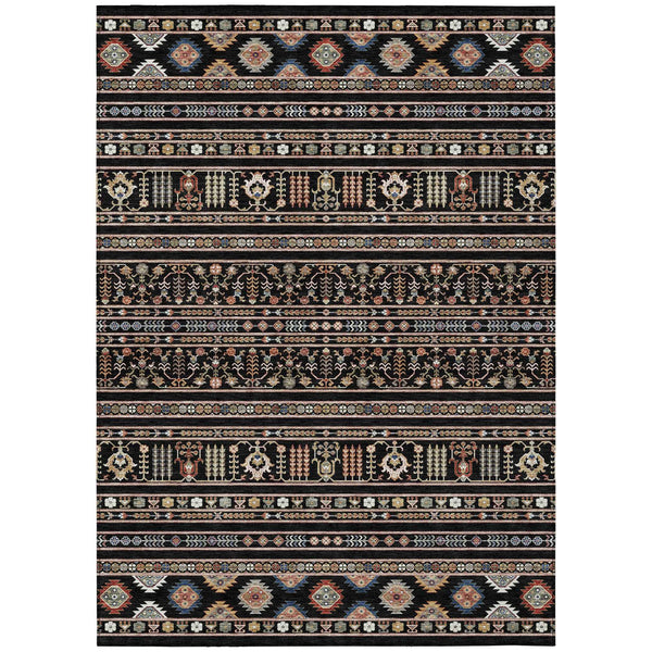 10' X 14' Black Blue And Copper Tribal Washable Indoor Outdoor Area Rug