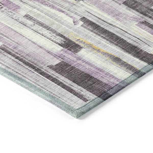 9' X 12' Lavender And Ivory Striped Washable Indoor Outdoor Area Rug