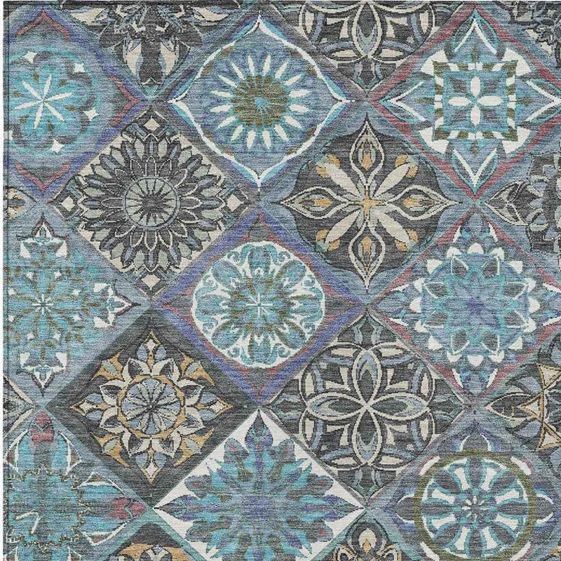 10' X 14' Teal Blue And Ivory Patchwork Washable Indoor Outdoor Area Rug