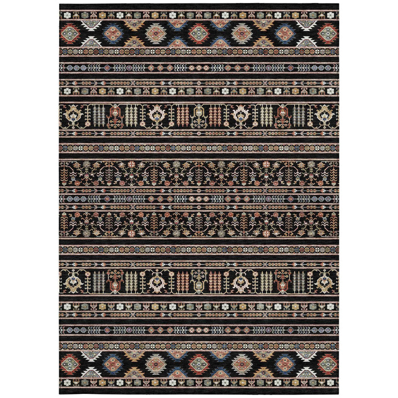 10' X 14' Black Blue And Copper Tribal Washable Indoor Outdoor Area Rug