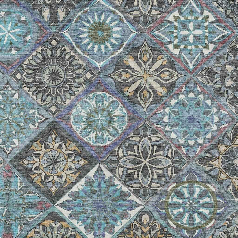 10' X 14' Teal Blue And Ivory Patchwork Washable Indoor Outdoor Area Rug