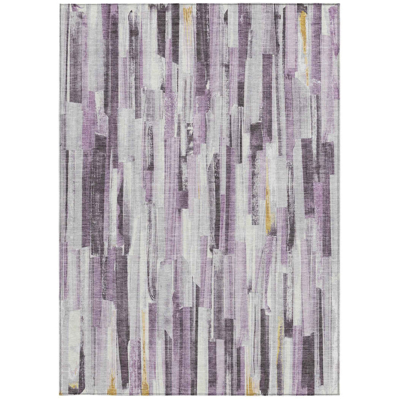 9' X 12' Lavender And Ivory Striped Washable Indoor Outdoor Area Rug