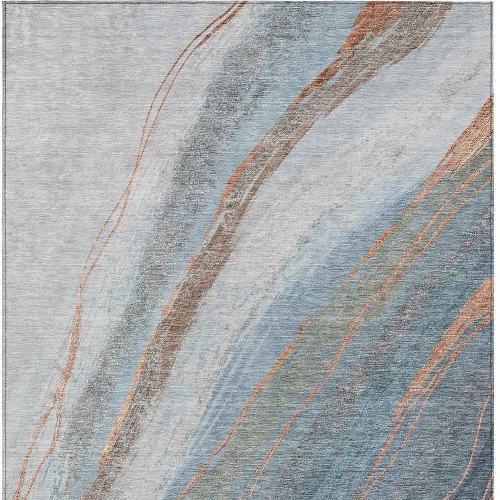 8' X 10' Blue And Copper Abstract Washable Indoor Outdoor Area Rug