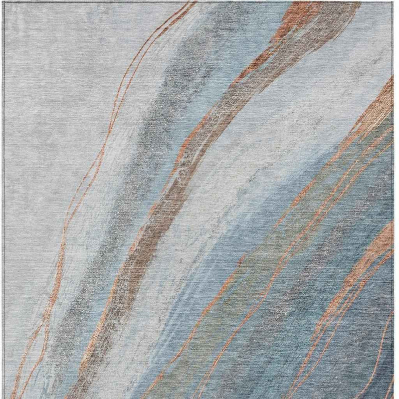 8' X 10' Blue And Copper Abstract Washable Indoor Outdoor Area Rug