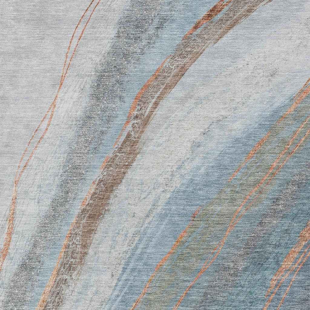 8' X 10' Blue And Copper Abstract Washable Indoor Outdoor Area Rug