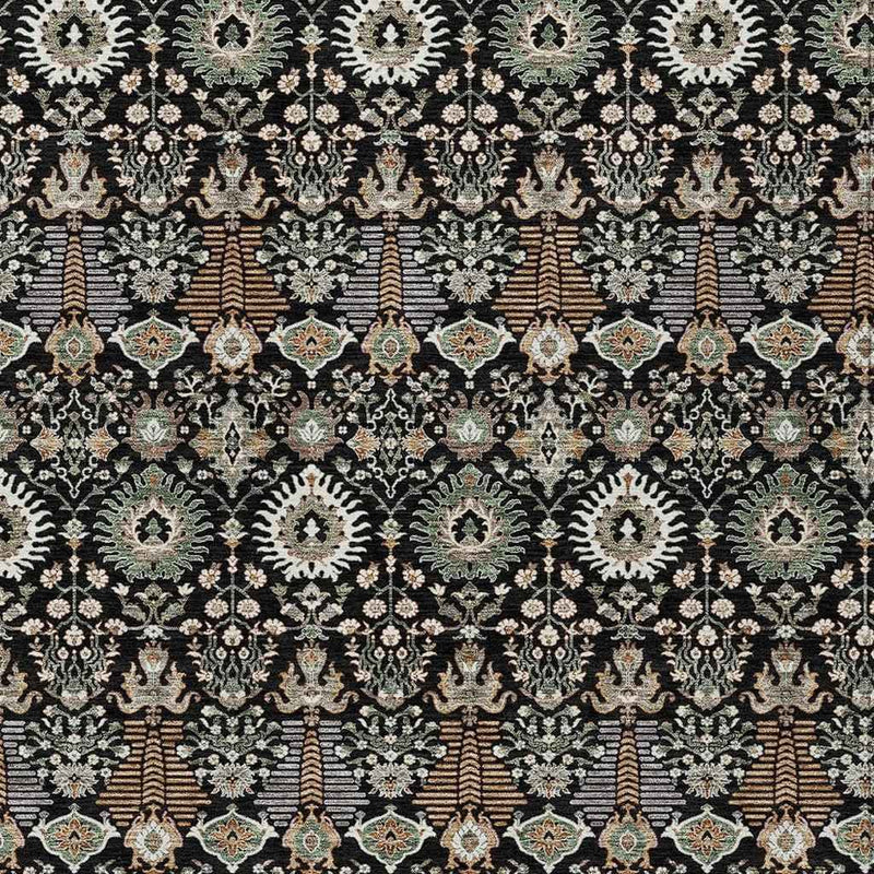 10' X 14' Black And Ivory Floral Washable Indoor Outdoor Area Rug