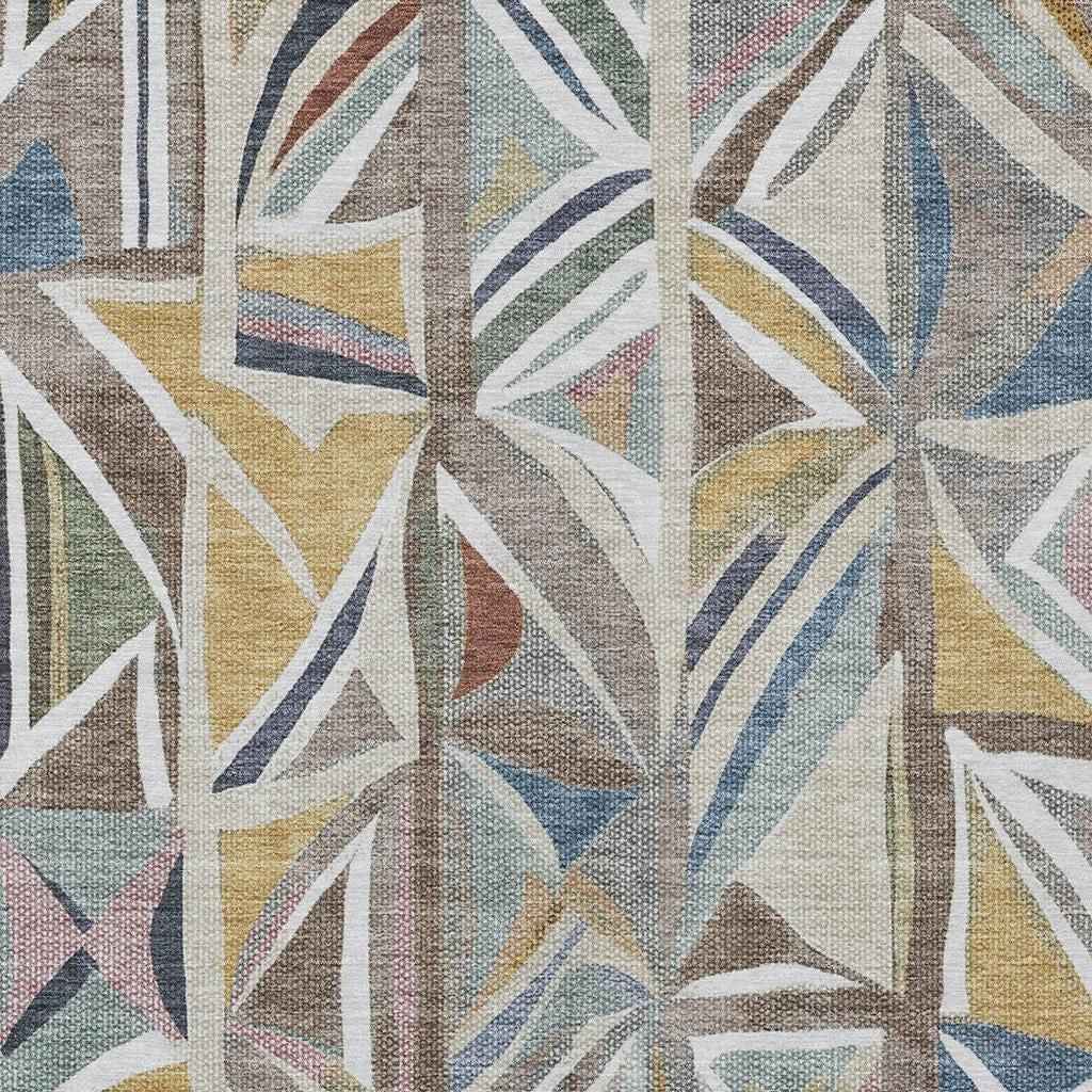 3' X 5' Taupe Ivory And Gold Geometric Washable Indoor Outdoor Area Rug