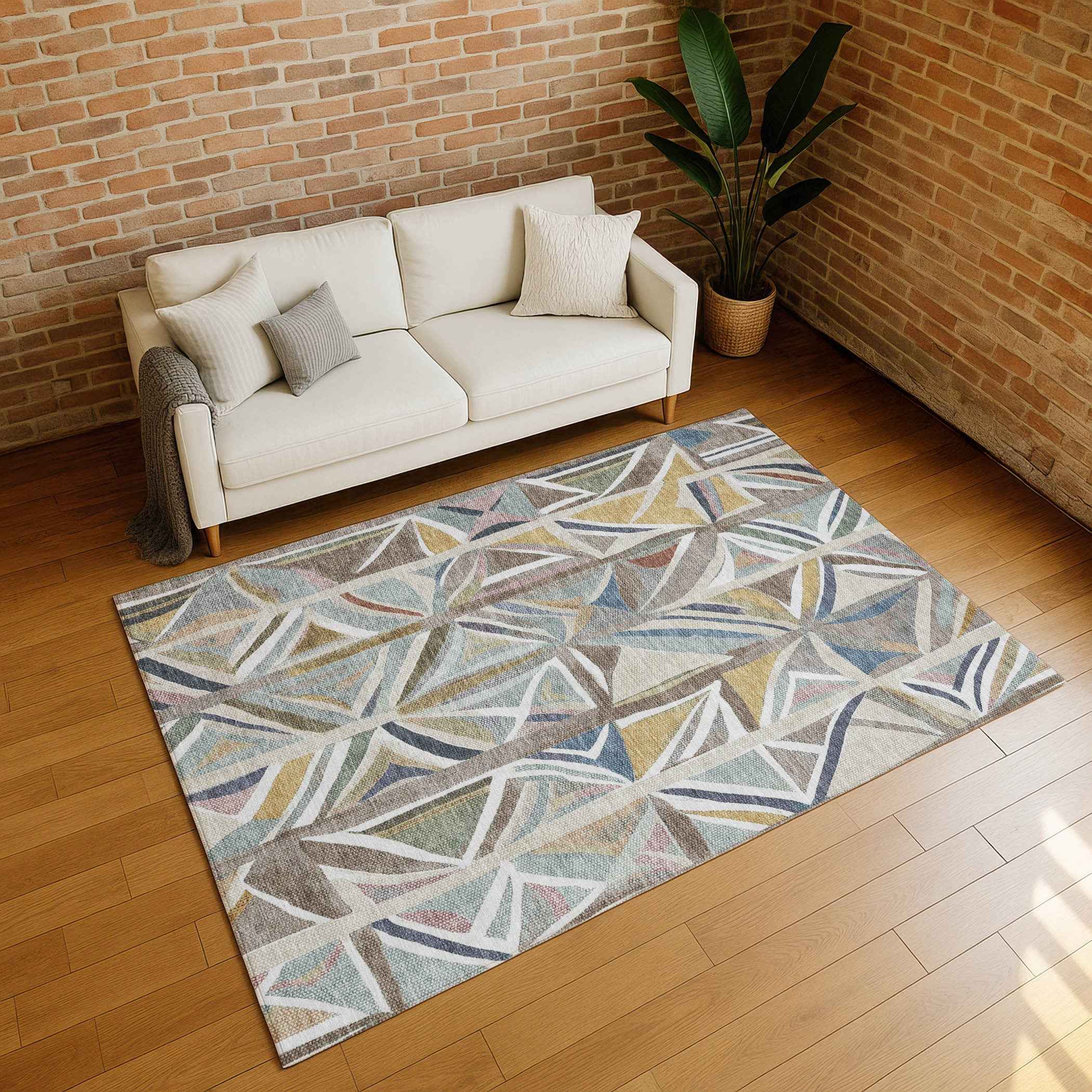 3' X 5' Taupe Ivory And Gold Geometric Washable Indoor Outdoor Area Rug
