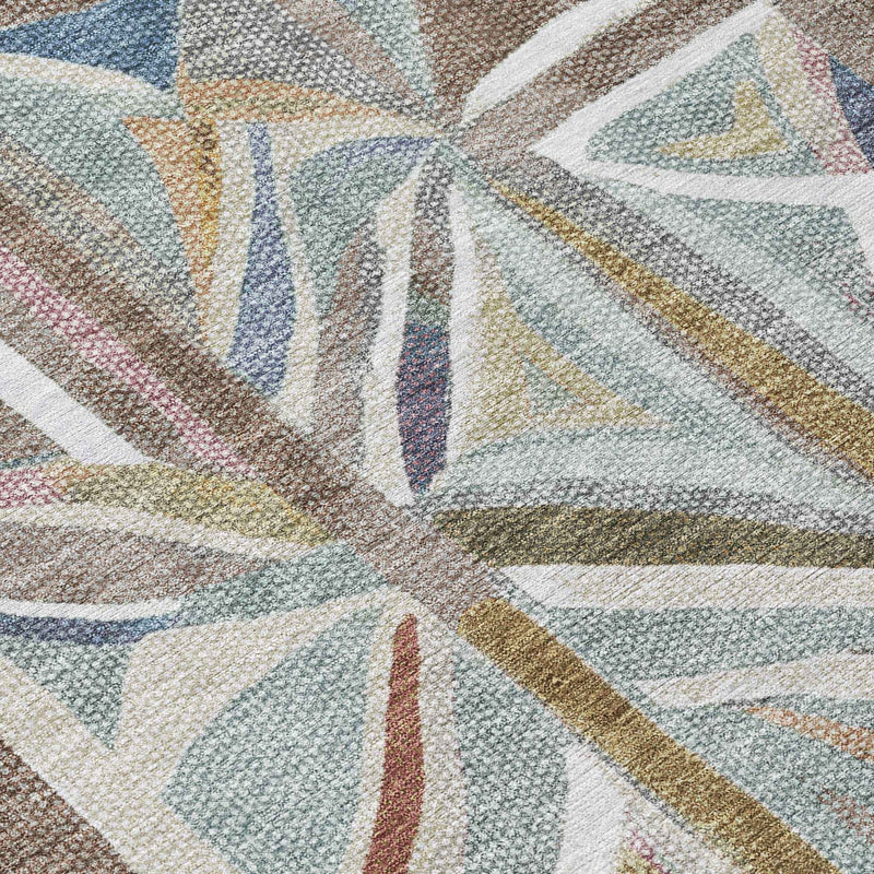 3' X 5' Taupe Ivory And Gold Geometric Washable Indoor Outdoor Area Rug