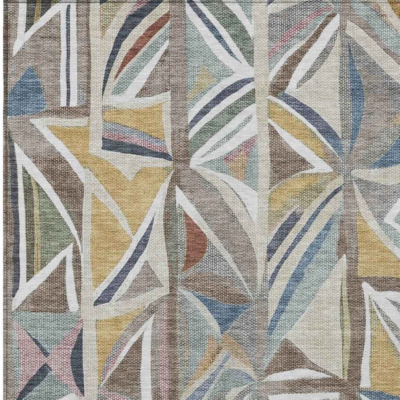 3' X 5' Taupe Ivory And Gold Geometric Washable Indoor Outdoor Area Rug